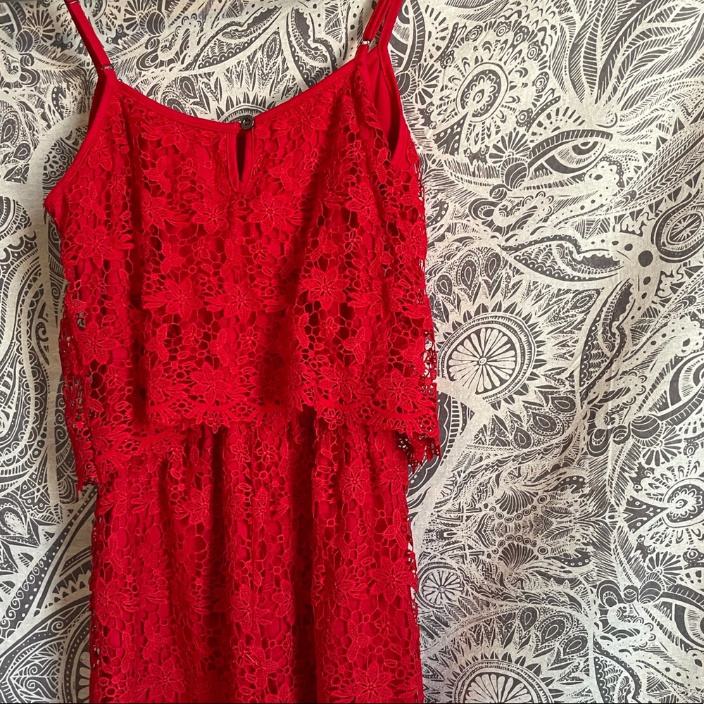 Alya Red Floral Lace Romper